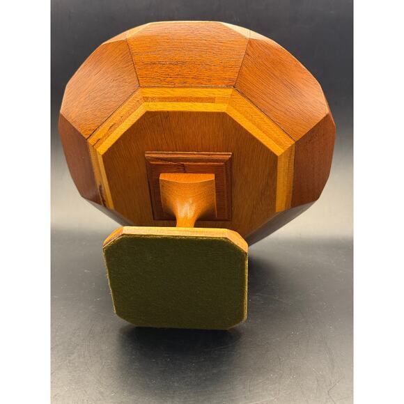 Vtg mixed wood octagon pedestal trinket compote bowl Golden brown - Picture 7 of 8